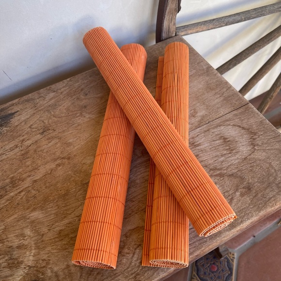 MCM TIKI BAR Place Mats Decor Item Vtg 50’s/60’s Orange Bamboo Woven Set 3 RARE - Picture 5 of 8